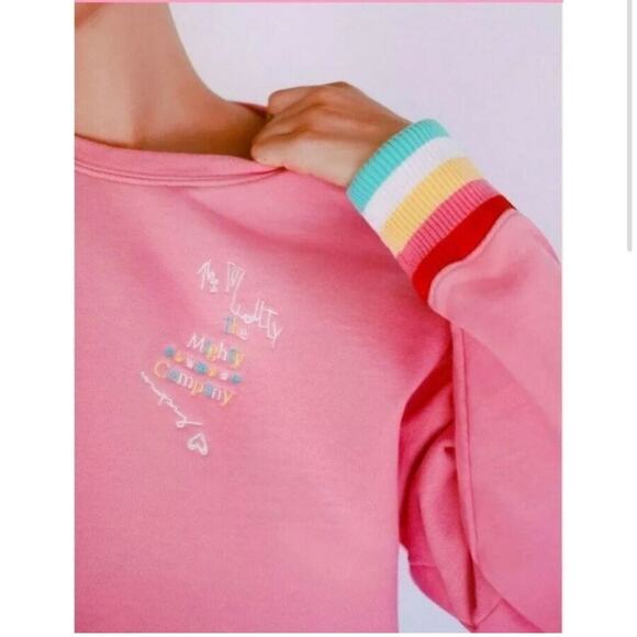 The Mighty Company | The Sweatshirt Pink Crewneck Rainbow Wrist Cuff Size S/M - Picture 2 of 10